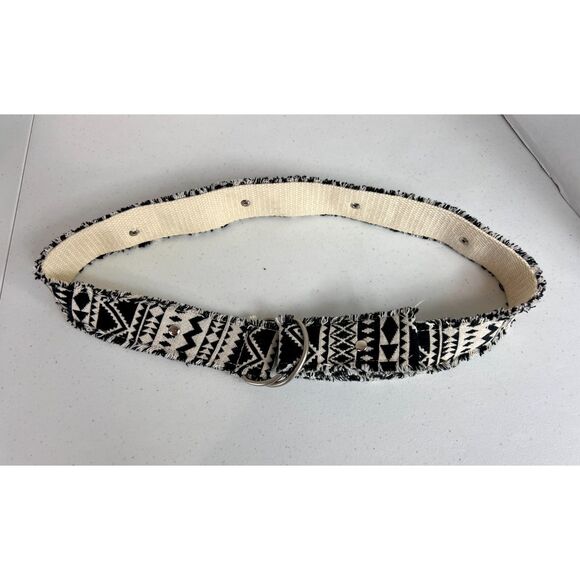 Boho Black White Geometric Print Adjustable Belt Women's Size 0 - 1 - Picture 2 of 7